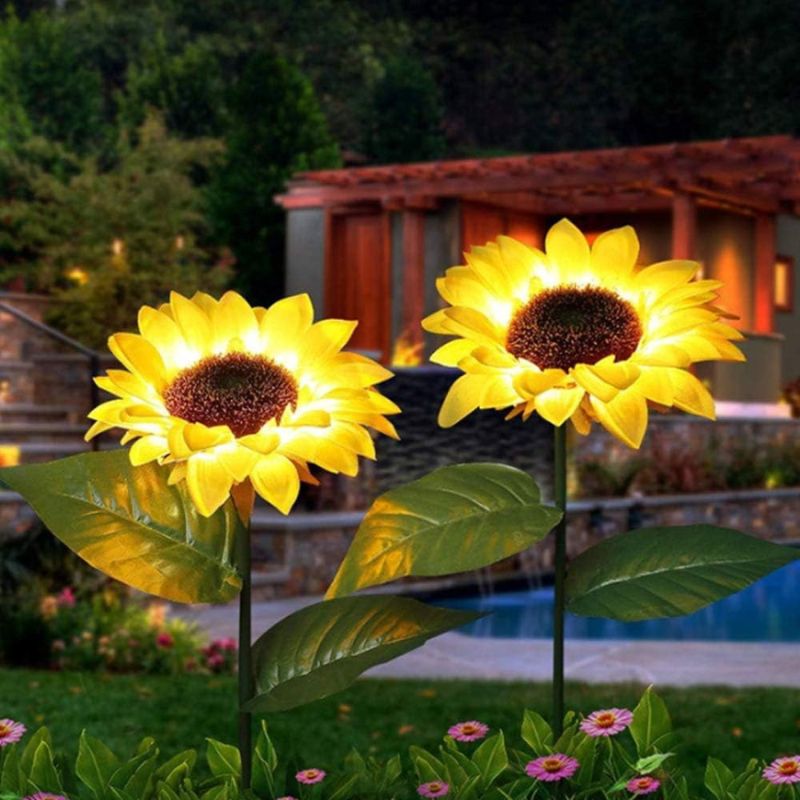 2 Pack Solar Powered Sunflower Light Outdoor,Solar Garden Lights