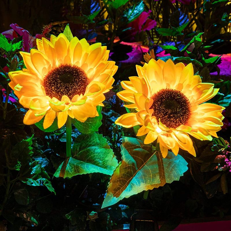 2 Pack Solar Powered Sunflower Light Outdoor,Solar Garden Lights