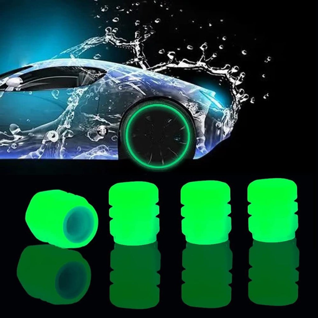 PCS Car/Bike Wheel Tire Rim Air Valve Cap Radium Tyre Air Cover Glow Radium Light Neon Pack of 4 [ANY]