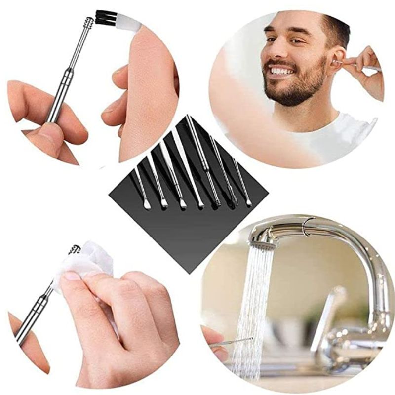 Ear Wax Cleaner - Resuable Ear Cleaner Tool Set with Storage Box - Ear Wax Remover Tool Kit with Ear Curette Cleaner and Spring Ear Buds Cleaner | Stainless Steel