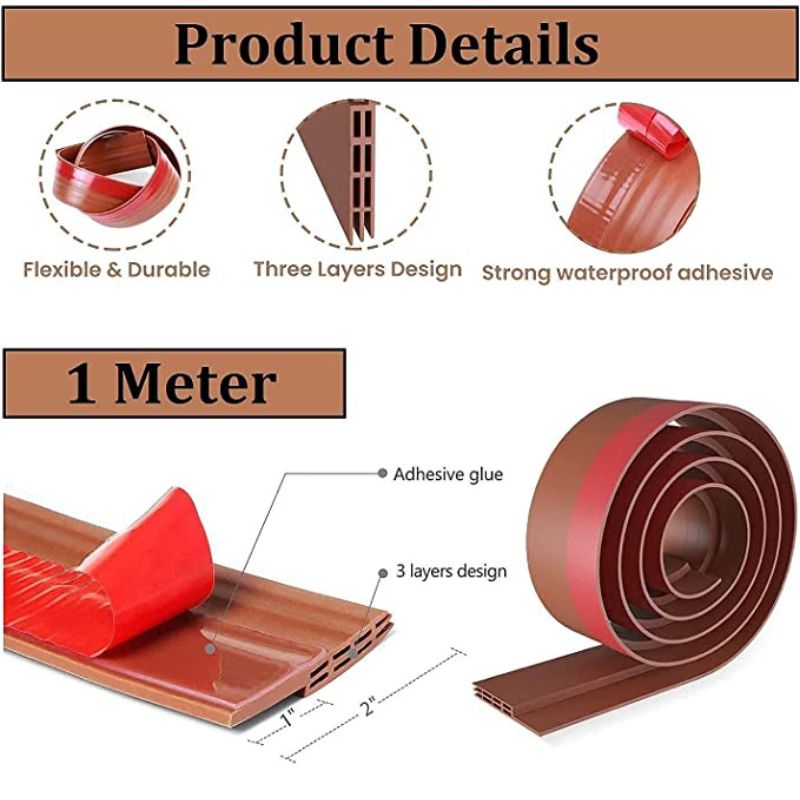 Silicone Self-Adhesive Door Air Gap Sealing Seal Waterproof Tape Strip Insect Proof Window/Door Bottom Soundproofing Shield Weather-Strip Tape for Cockroach Insect Bugs Stopper (3.2 FEET,Brown)