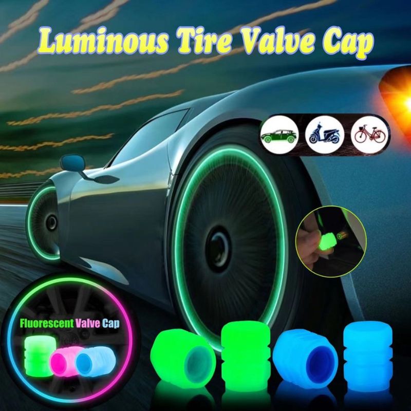 PCS Car/Bike Wheel Tire Rim Air Valve Cap Radium Tyre Air Cover Glow Radium Light Neon Pack of 4 [ANY]