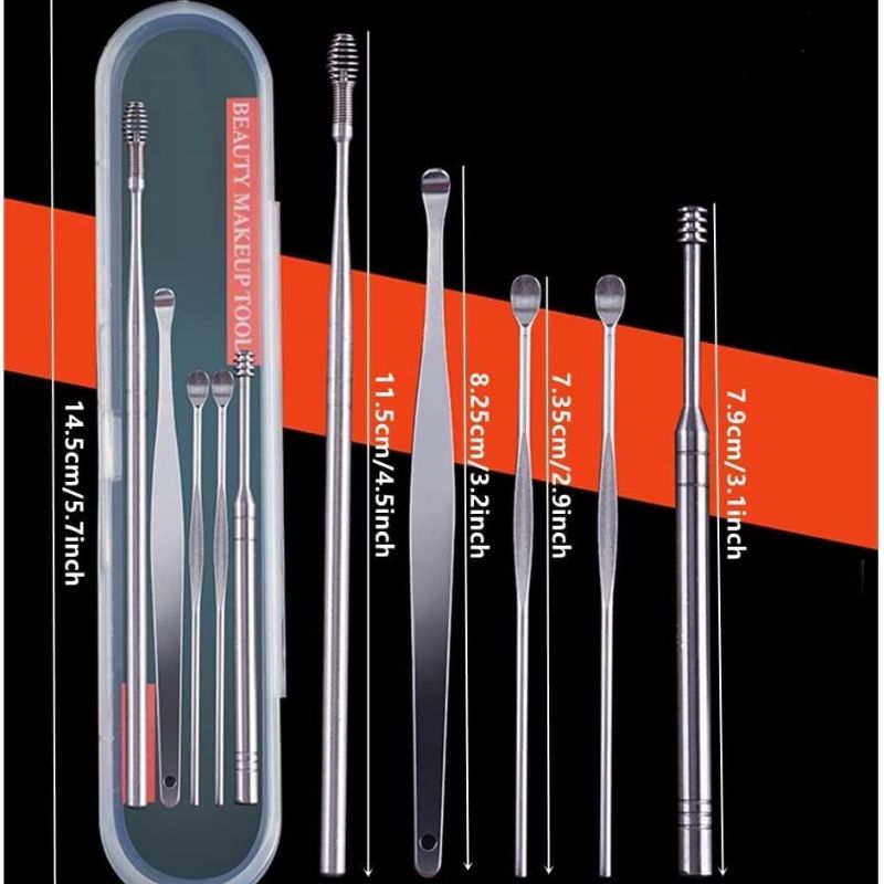 12PCS Premium Stainless Ear Wax Removal Kit - Black+Blue Sets for Kids