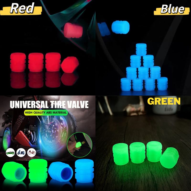 PCS Car/Bike Wheel Tire Rim Air Valve Cap Radium Tyre Air Cover Glow Radium Light Neon Pack of 4 [ANY]